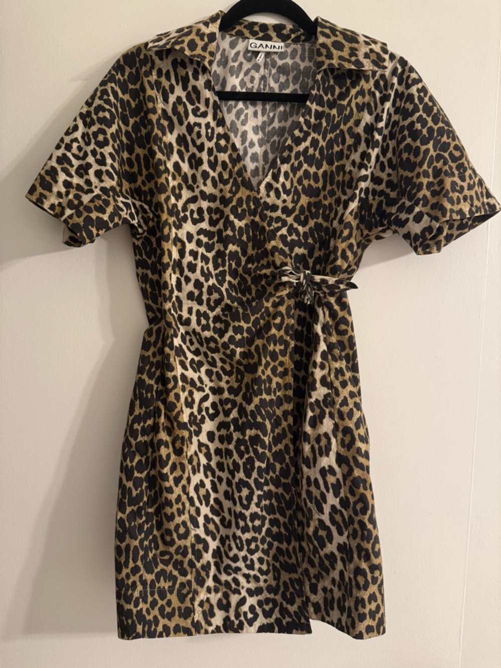Ganni Leopard Print Wrap Mini Dress - Brown, Black